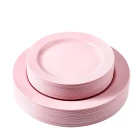 Tenyasen 610558407017 60pcs Pink Plastic Plates Heavy Duty Disposable For Party And Wedding Bir