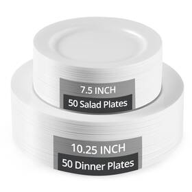 Tenyasen White30 30 Tenyansen 100pcs White Plastic Plates For Party Heavy Duty Disposable Plates