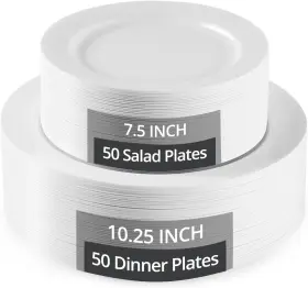 Tenyasen White50 Tenyansen 100pcs White Plastic Plates For Party Heavy Duty Disposable