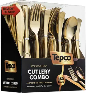 S40f80k40 Tepco 160 Silverware Set - Disposable Flatware 80 Plastic Forks 40 Spoons