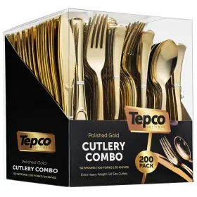 Tcc200g Tepco Settings 200 Gold Plastic Silverware Set - Cutlery Disposable Flatw