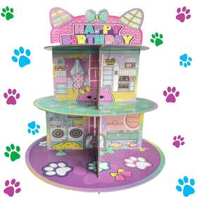 Terasilian 006-d Cartoon Cat Dollhouse Cupcake Stand 3-tier Pink Cake For 24