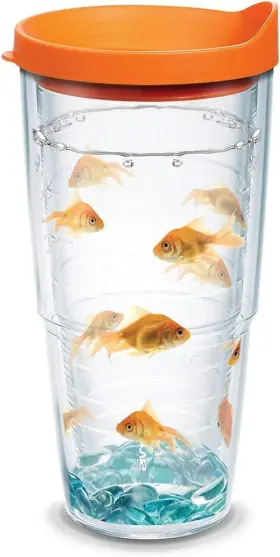 Tervis 093597546389 Goldfish Plastic Tumbler With Wrap And Orange Lid 24 Ounces Classic