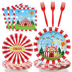Tevxj Wp0749 96pcs Circus Tableware Set Carnival Theme Dinnerware Disposable Dessert Plates C