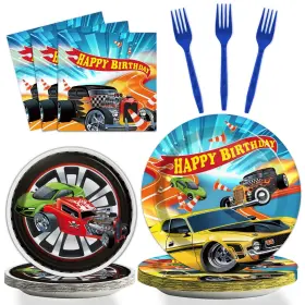 Wp0816 Tevxj 96 Pcs Racing Car Tableware Set Hot Party Supplies Happy Birthday D