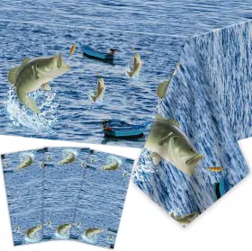 Wp1038 Tevxj 3 Pieces Gone Fishing Party Table Covers Fishin 54 Inch X 108 Blue