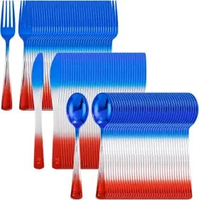 Thalia 313032757799 Liyh 120 Pcs Plastic Rainbow Silverware - 4th Of July Red And Blue Cutle