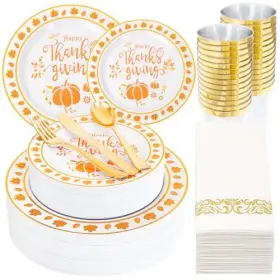 Dd200 Thalia Liyh 175 Pcs Thanksgiving Plastic Plates And Napkins Sets Orange Pumpkins