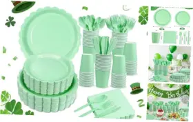 Dd230 Thalia Liyh 350pcs Green Paper Plates And Napkins Set - St Patricks Day