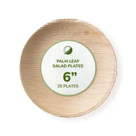 The Clear Conscience 856090008026 Tcc Palm Leaf Salad Plates 6 Inch Round 25 Pcs 1/2 Deep Bamboo And Wood Style Bio