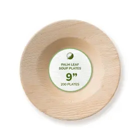 The Clear Conscience 856090008507 Tcc Palm Leaf Soup Plates 9 Inch Round 200 Pcs Bamboo And Wood Style Biodegradable Sin