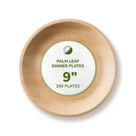 The Clear Conscience 856090008552 Tcc Palm Leaf Dinner Plates 9 Inch Round 200 Pcs Bamboo And Wood Style Biodegradable S