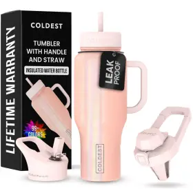 The Coldest Water 810082244687 Tumbler With Handle And Straw - 100% 36 Oz Forever Pink Glitter
