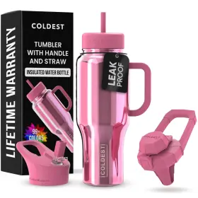 The Coldest Water 810082245059 Tumbler With Handle And Straw - 100% Spill 36 Oz Pink Reflections