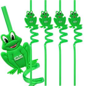 The Dreidel Company 810165695337 4 Pcs Passover Frog Straws Reusable Lets Get Pharoh Pack Of Green