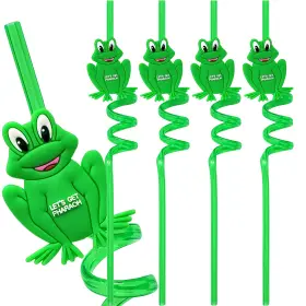 The Dreidel Company 810165695337 4 Pcs Passover Frog Straws Reusable Lets Get Pharoh Pack Of Green