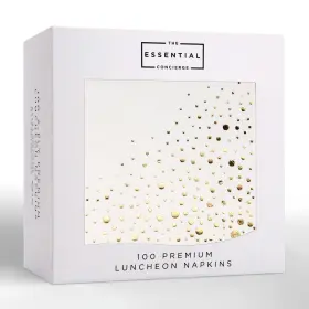The Essential Concierge 060623560171 100 Pack White And Gold Napkins 3-ply Paper Luncheon Wedding 6.5x6.5 Inch