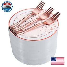The Essential Concierge B0br8lmyfl Rose Gold Dessert Plates Forks And Napkins 100-piece Set - 7.5 Inch