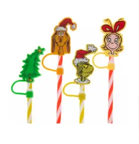 Straws0615 The Grinch New Striped Straws With Cindy Lou Who Max Toppers Set 4pc