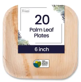 The Kijani Company 060551170022 Palm Leaf Plates Bamboo Disposable Like 6 Inch Square 20 Pack The Kijani Company 060551170022 Palm Leaf Plates Bamboo Disposable Like 6 Inch Square 20 Pack