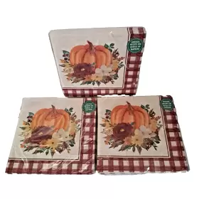 The Pioneer Woman 011179281206 Lot Of 3 Dinner Napkins Burgundy Gingham Harvest 20 Count Each New