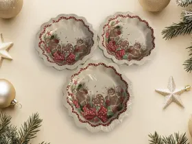 The Pioneer Woman 011179766680 New Christmas Bowl Lot Gingerbread And Bows 8 Inch Paper 3 Packs Of 12
