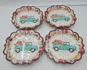 The Pioneer Woman 193466056237 Vtg Truck Thanksgiving Dog Harvest Paper 8in Dessert Plates 48