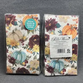 The Pioneer Woman 193466056275 12x15 Inch Floral Pumpkin Harvest 24 Ct 2 Ply Paper Guest Napkin 2pk