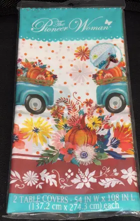 The Pioneer Woman 193466087934 Table Covers 2 Pack 54x108 Plastic Fall Truck Pumpkin Floral