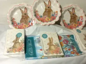 Wm52308 The Pioneer Woman Easter Bunny Spring Party Suppies Lot Tablecloth Plates Napkin
