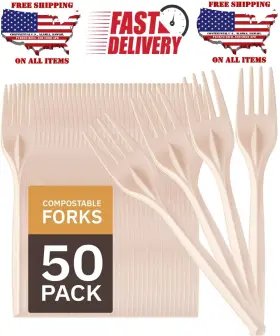 The Pro Tn 793945856442 100% Eco Friendly Compostable Forks Disposable Cornstarch Based 50 Larg