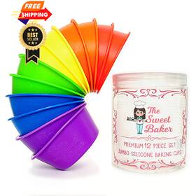 The Sweet Baker 11-17-g5-tm1 Professional Jumbo Silicone Baking Cups Rainbow