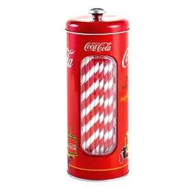 The Tin Box Company 078678771515 Coke Straw Holder With 20 Paper Straws Inside 3-3/8 X 8-1/4 Inch H Red And W