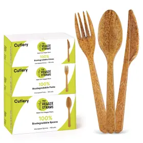 The Veggie Straws 850025031707 100% Biodegradable Cutlery Made Of Vegetable Fibers 300 Pcs 6.7 Long Heavy