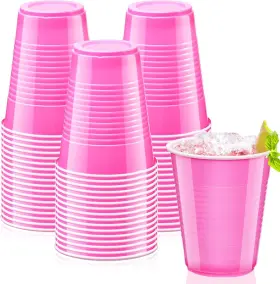 436801.103 The Yinder Store 50 Count Bright Pink Plastic Cups 18 Oz Reusable Stackable Party Drinkware
