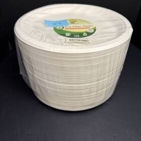 Thinkcology 61wu10j 10 Inch-150 Pack Compostable Paper Plates Natural Sugarcane Bagasse Fiber