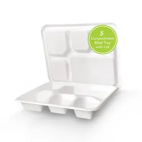 5620-25 Three Leaf 5 Compartment Meal Tray With Lid Set 25 Sets. Heavy-duty- Super Strong- Natu