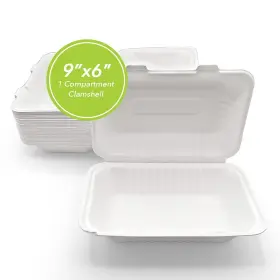 5626-1 Three Leaf 9 Inch X 6 1 Compartment Bagasse Clamshell 200 Ct. Heavy-duty- Super