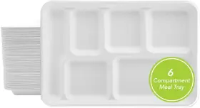 5627-1 Three Leaf 6 Compartment Bagasse Tray 400 Ct. Heavy-duty- Comp