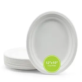Three Leaf 635833456542 12 Inch X 10 Bagasse Oval Plate 25 Ct. Heavy-duty- Super Strong- Natural- Eco-f