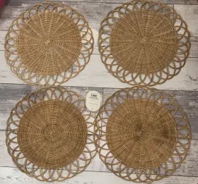 Threshold 197543296639 Woven Wicker Lot Of 4 Placemat Chargers - Round 15 Inch Diameter New