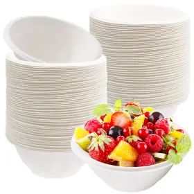 Tiaiidi 709690629521 100 Pack 8 Oz Disposable Paper Bowls Compostable Bagasse Small Biodegra