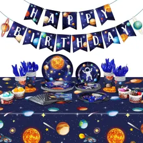 Birthday-01 Tiamon Outer Space Birthday Party Supplies Serve 24 Tableware Set Includ