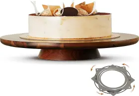 Tidita 662476799071 13 Inch Acacia Wood Cake Stand Rotating Rustic Turntable