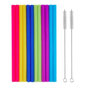 Tifanso 781520835739 14 Pcs Reusable Silicone Straws With Cleaning Brushes Extra Wide Large