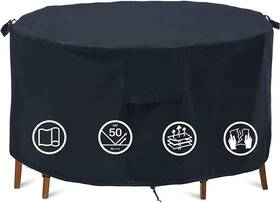 Tifile 74dia 27.5h Round Patio Furniture Covers - 74 Inch Dia Waterproof Table And Fire Pit Black