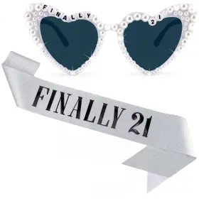 380tihebax3 Tihebax 21st Birthday Sash And Glasses For Women Rose Silver Finally 21