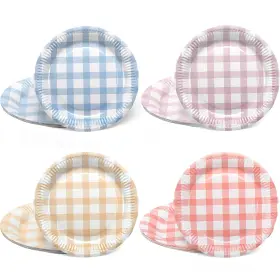 Boo-tioncy-6795 Tioncy 40 Pieces Gingham Cake Dessert Paper Plates 9 Inch Colorful Round Picnic P