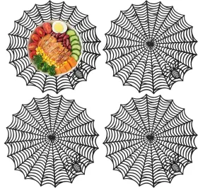 Hok46-01 Toccool Spider Placemats - Halloween Decorative Tableware Set Insulated Large Black