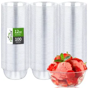 Tf083 Toflen 12 Oz Clear Plastic Bowls 100 Pack Disposable Small Hard Serving Bow